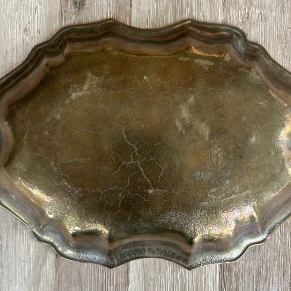 Vintage Cast Brass Bowl Scalloped Edge Oval 13” x 9” - Picture 4 of 4